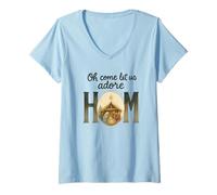 Femme Oh Come Let Us Adore Him - Watercolor Nativity Christmas T-Shirt avec Col en V