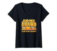 Femme Oh, ma Gourde, Regarde Son Jeu de Mots automnal à la courge et à la Citrouille T-Shirt avec Col en V