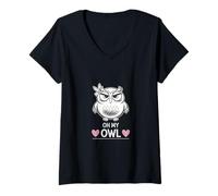 Femme Oh My Owl - Jeu de mots amusant en colère avec cœurs T-Shirt avec Col en V