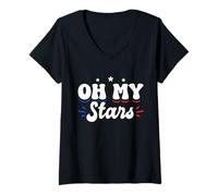 Femme Oh My Stars Cute Patriotic 4th of July Design T-Shirt avec Col en V