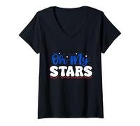 Femme Oh My Stars Cute Patriotic 4th of July Design T-Shirt avec Col en V