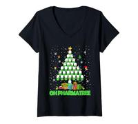 Femme Oh Pharmacie Pharmacie Sapin de Noël Pharmacien T-Shirt avec Col en V