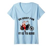 Femme Oh, Quel Plaisir de Conduire Cool Santa sur Une Moto T-Shirt avec Col en V