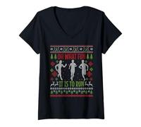 Femme Oh, Quel Plaisir de Courir Funny Running Ugly Christmas T-Shirt avec Col en V