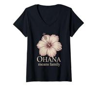 Femme Ohana Signifie « Sentiment Familial hawaïen » T-Shirt avec Col en V