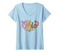 Femme Ohio Butterfly Script Cute Girl State Pride, Women & Kids T-Shirt avec Col en V