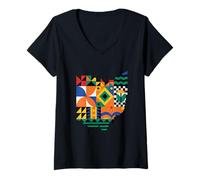 Femme Ohio Modern Patchwork Quilt T-Shirt avec Col en V