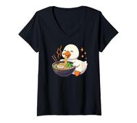 Femme Oie Aux Nouilles Ramen Kawaii Oie T-Shirt avec Col en V