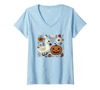 Femme Oie avec Citrouille Halloween Night T-Shirt avec Col en V