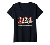 Femme Oie de Noël drôle Oiseau Mignon T-Shirt avec Col en V