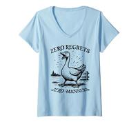 Femme Oie Zero Regrets Manners Farm Bird Meme T-Shirt avec Col en V