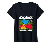 Femme Oiseau avec logo de l'été 69 de Woodstock T-Shirt avec Col en V