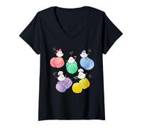 Femme Oiseau cyprès | Macaron | coloré | Mignon | Japon | fée Hokkaido | Oiseau à Longue Queue T-Shirt avec Col en V