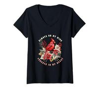 Femme Oiseau de Noël Always on My Mind Forever in My Heart T-Shirt avec Col en V