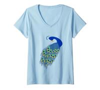 Femme Oiseau de Paon T-Shirt avec Col en V