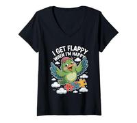 Femme Oiseau de Sensibilisation à l'Autisme avec Inscription « I Get Flappy When I'm Happy » T-Shirt avec Col en V