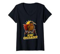 Femme Oiseau de Super-héros Kiwi Crusader T-Shirt avec Col en V