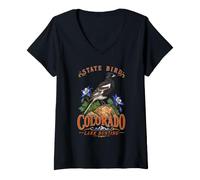 Femme Oiseau d'État du Colorado Lark Bunting T-Shirt avec Col en V