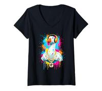 Femme Oiseau d'oie Goutte à Goutte Peinture Cool Music Street Rap Style T-Shirt avec Col en V