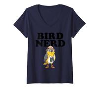 Femme Oiseau Mignon avec Lunettes de Soleil Bird Nerd T-Shirt avec Col en V