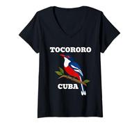 Femme Oiseau National de Tocororo, Cuba T-Shirt avec Col en V