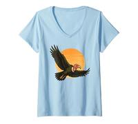 Femme Oiseau volant, motif coucher de soleil T-Shirt avec Col en V