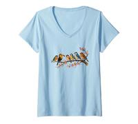 Femme Oiseaux colorés sur branche fleur de cerisier style japonais Bird Watcher T-Shirt avec Col en V