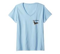 Femme Ok ouaf. Teckel T-Shirt avec Col en V