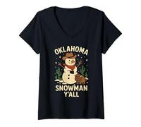 Femme Oklahoma Chemise Bonhomme de Neige Chapeau de Cowboy Bison drôle Noël T-Shirt avec Col en V