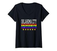 Femme Oklahoma City Pride Drapeau Arc-en-Ciel Gay Lesbienne Queer LGBT T-Shirt avec Col en V