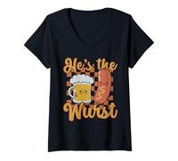 Femme Oktoberfest German Drinking HIE The Wurst Couple Matching T-Shirt avec Col en V