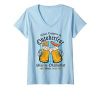 Femme Oktoberfest Party Funny Vintage Drapeau Bavarois Allemand T-Shirt avec Col en V