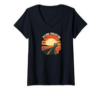 Femme Old Iron Timeless Ride Classic Car Sunset Road T-Shirt avec Col en V