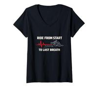 Femme Old School Biker Veteran Rider Expérimenté Moto Life T-Shirt avec Col en V