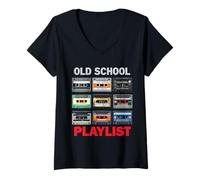 Femme Old School Playlist Cassettes Vintage des années 80 T-Shirt avec Col en V