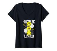 Femme Old Skool Années 90 Rave Smiling House Music Deejay Cadeau T-Shirt avec Col en V