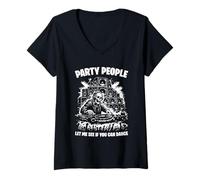 Femme Old Skool Rave DJ Squelette Party People Raver Dance Raving T-Shirt avec Col en V
