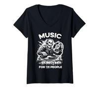 Femme Old Skool Rave Music, Système Audio Raving DJ, Raver T-Shirt avec Col en V