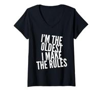 Femme Oldest Sibling Make The Rules Funny Family Frères et sœurs Humour T-Shirt avec Col en V
