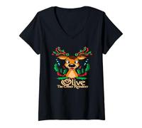 Femme Olive l'autre Renne, Paroles Amusantes de Noël misheard T-Shirt avec Col en V