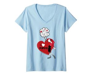 Femme Olive OYL I Love Heart Popeye Bande dessinée rétro Saint-Valentin T-Shirt avec Col en V