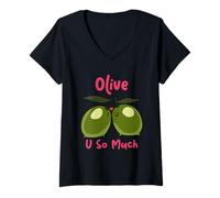 Femme Olive U T-Shirt avec Col en V
