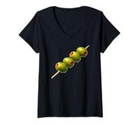 Femme Olives Martini Cocktail Garniture sur Cure-Dents Lover Bar Drink T-Shirt avec Col en V