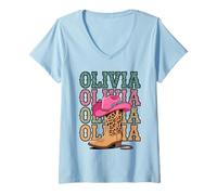 Femme Olivia Western Cowgirl Olivia Country Anniversaire personnalisé T-Shirt avec Col en V