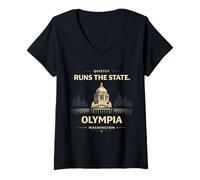 Femme Olympia Dirige tranquillement Le Capitole de l'État de Washington T-Shirt avec Col en V