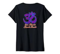 Femme Om Shanti Mantra Coloré Boho Spiritual Energy Design T-Shirt avec Col en V
