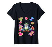 Femme Om Yogi Grenouille rétro des années 60 pour méditation T-Shirt avec Col en V