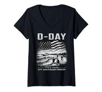 Femme Omaha Beach 1944 D-Day 2026 82ème Anniversaire Normandie D-Day T-Shirt avec Col en V