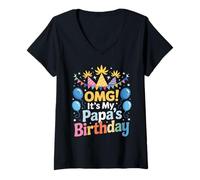 Femme OMG C'est l'anniversaire de mon père, joyeux anniversaire, grand-père T-Shirt avec Col en V