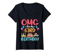 Femme OMG, C'est Mon 63e Anniversaire, Joyeux Jour à Moi, à toi, 63 Ans T-Shirt avec Col en V